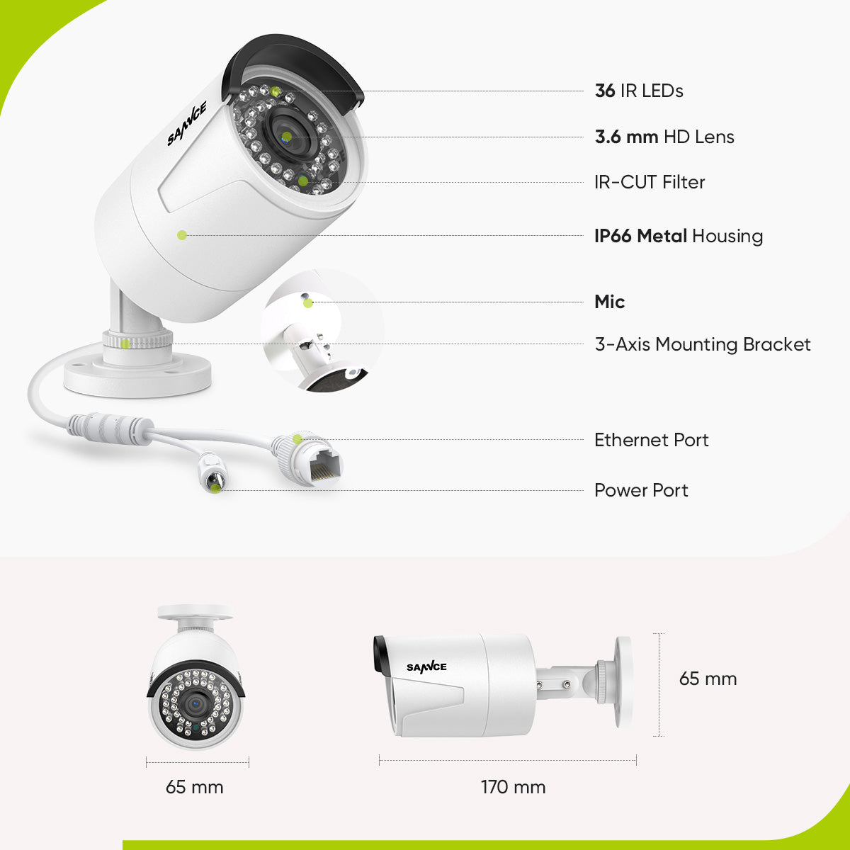 SANNCE: 8CH 5MP Wired NVR PoE Security Camera System